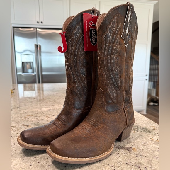Justin Boots Women’s Western Cowboy Dark Brown Heeled Boots - Picture 3 of 13